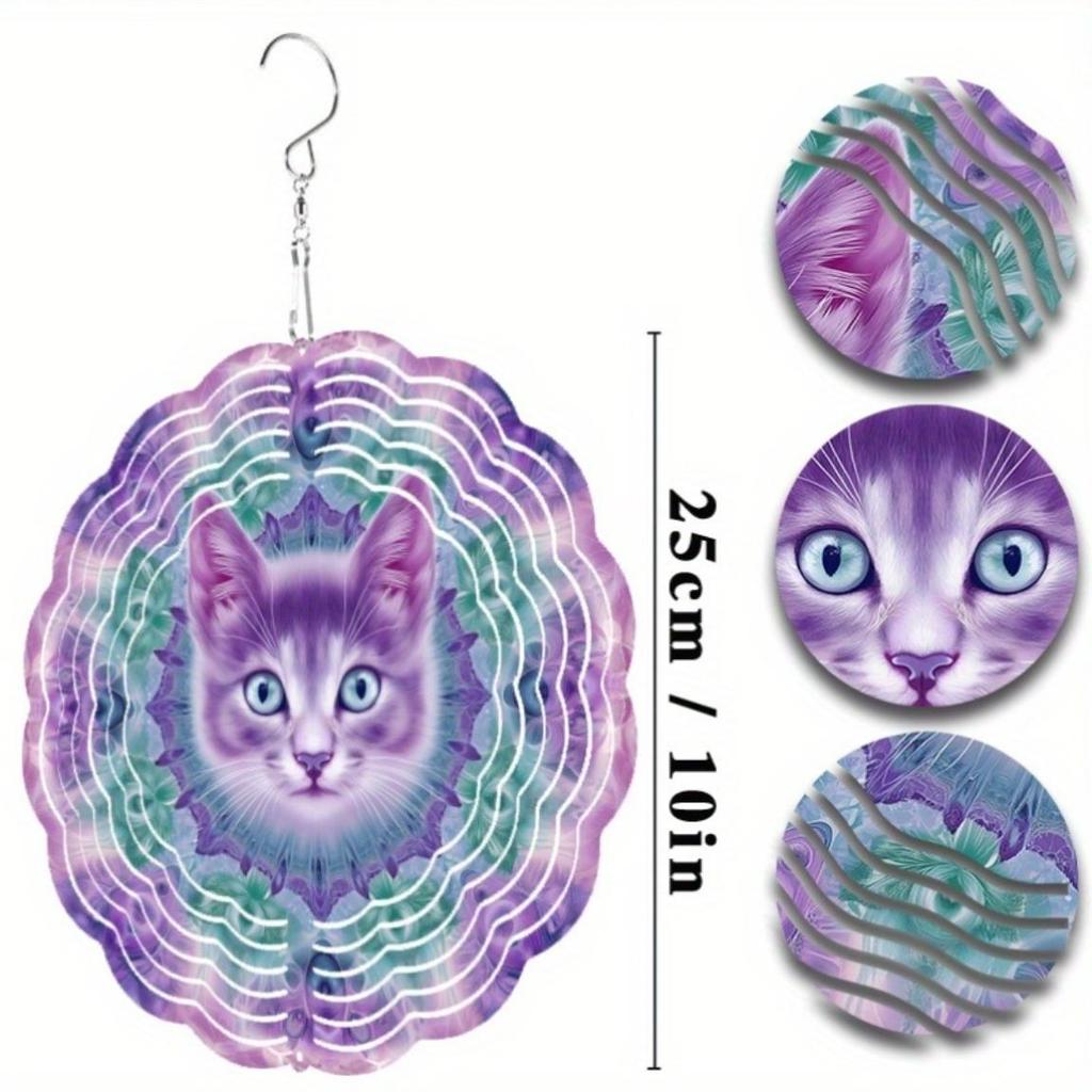 10 Inch Hanging Wind Chime with Vibrant Cat and Geometric Design 360 Degree Hook for Easy Installation Perfect for All Seasons Garden Decor