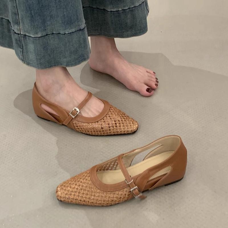 Fashion SUOJIALUN Autumn Women Flat Shoes Fashion Hollow Out Mesh Round Shallow Ladies Casual Single Shoes Casual Dress Mary Jane Shoes