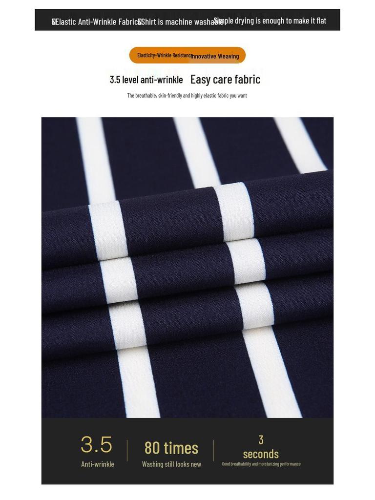 Men's Business Casual Striped Long Sleeve Shirt with Button-Down Collar