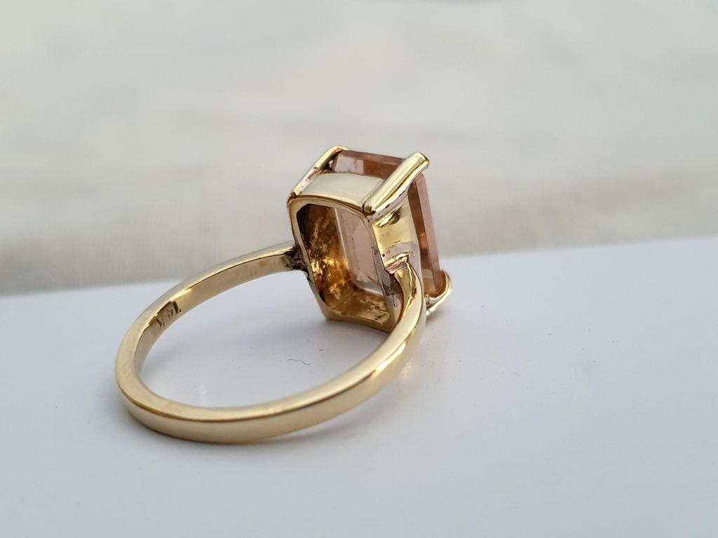 Peach Morganite Quartz 925 Sterling Silver Yellow Gold Overlay Ring Jewelry