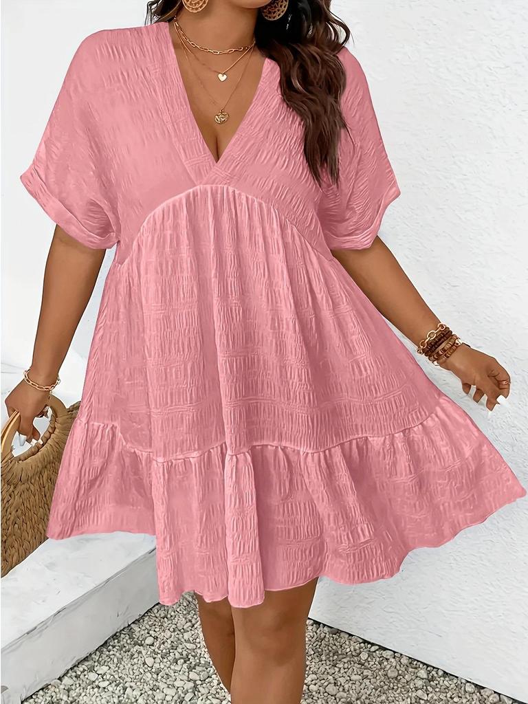 Nuevo Vestido Casual de Verano para Mujer 2025 con Escote en V Profundo, Manga Corta y Corte Holgado