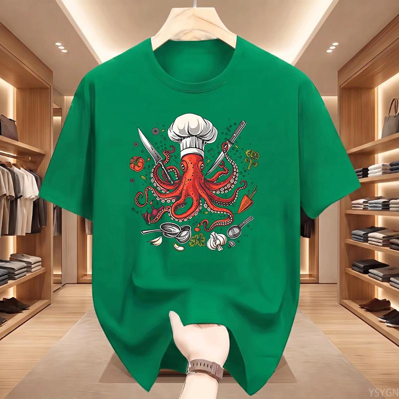 Octopus Chef Tshirt Funny Octopus Cooking T Shirt Unisex Unisex Funny Chef Tshirt Sushi Cotton Short Sleeve Round Neck Tshirts