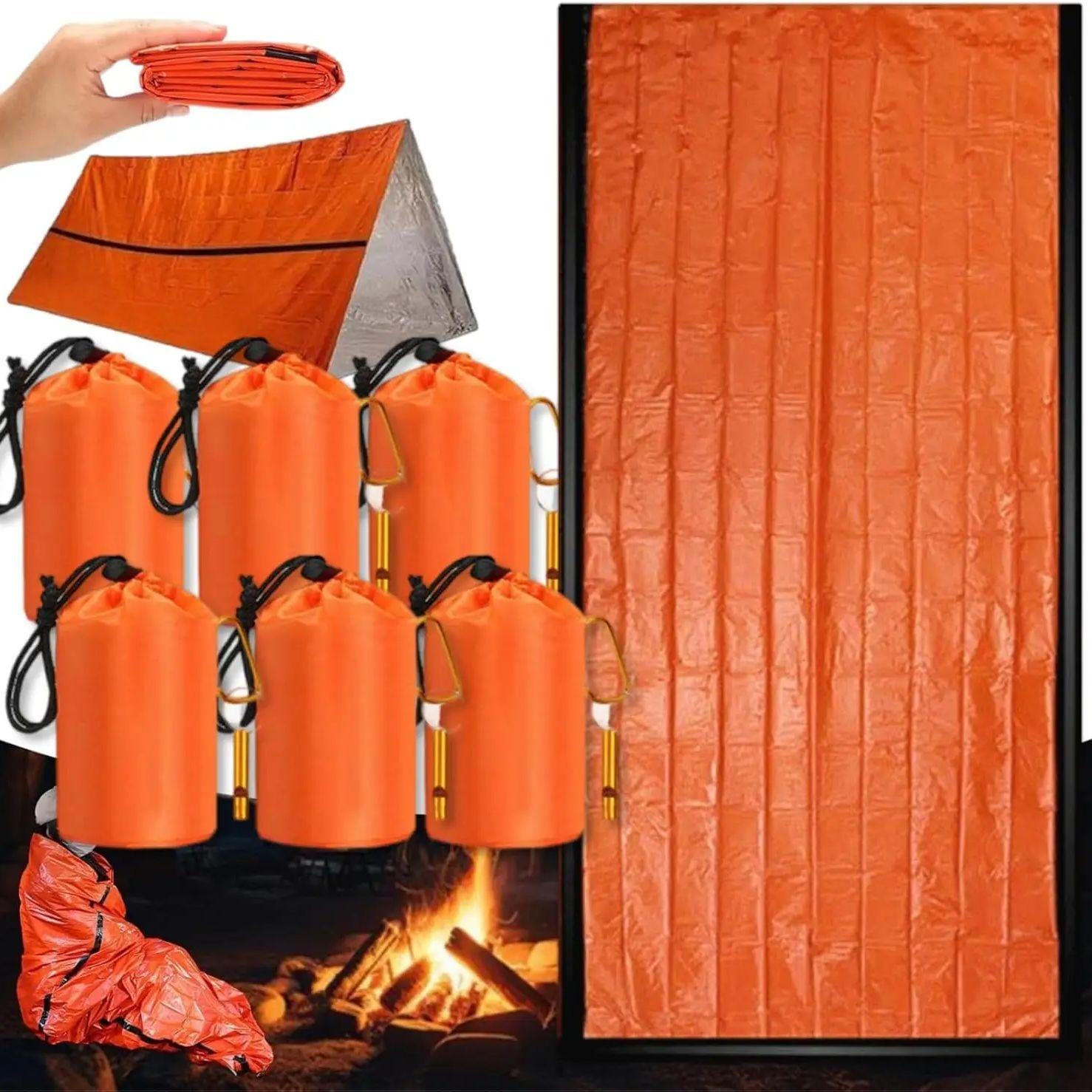 Emergency sleeping bag with whistle, portable emergency survival bag, waterproof and warm bag, suitable for camping and hiking