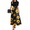 Women's Fashion Casual Belt Short Sleeve Round Neck Floral Stitching Elegant Temperament Dress