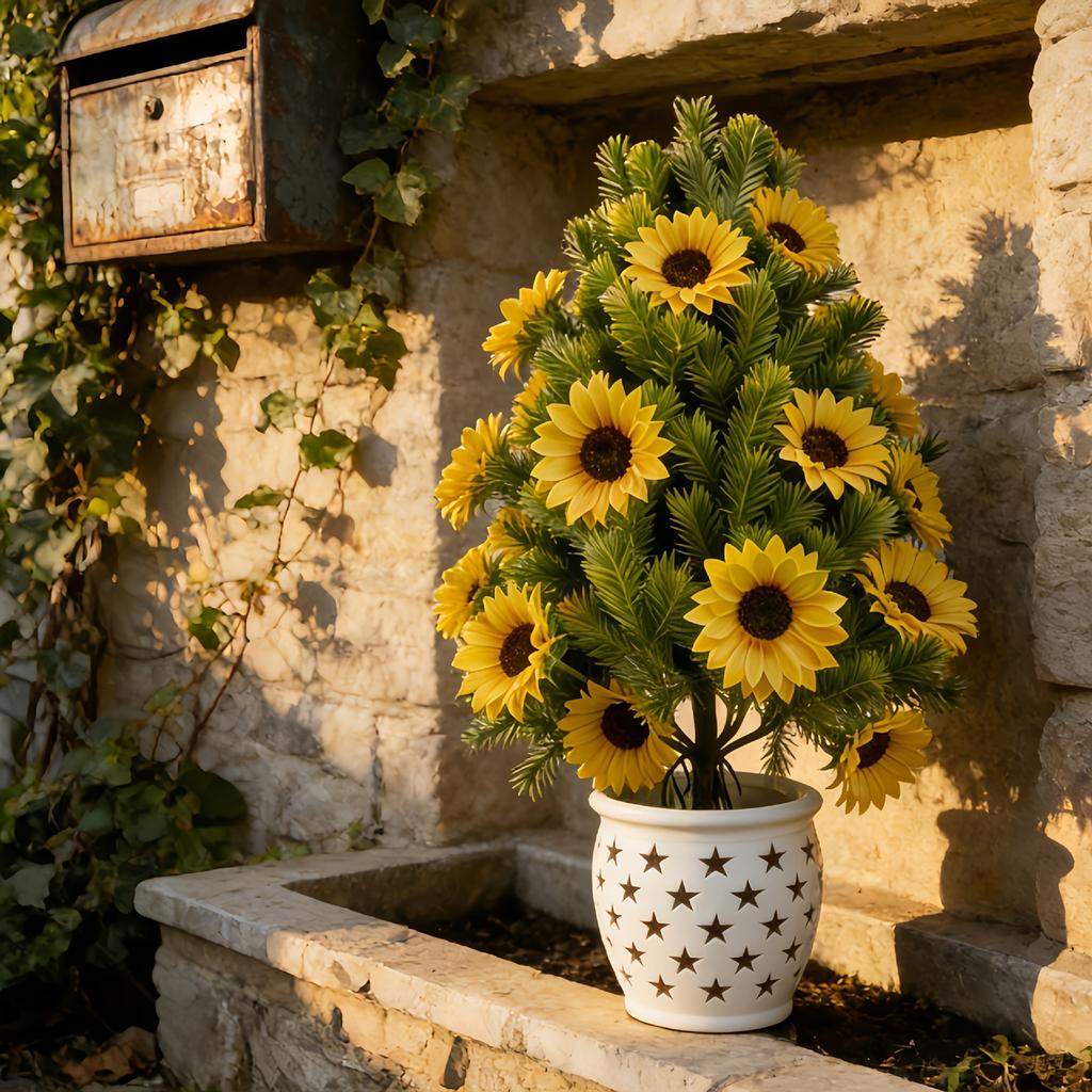 Girasole Artificiale con Gambo ad Ago per Decorazione Giardino Interno Esterno Decorazione Casa