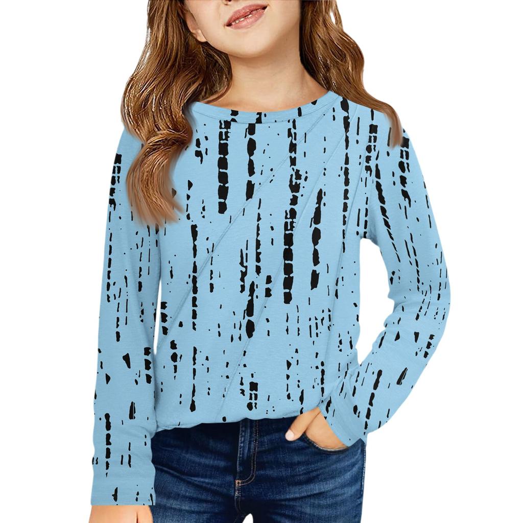 Dívčí tričko s dlouhým rukávem - Plisovaný kulatý výstřih, ležérní top