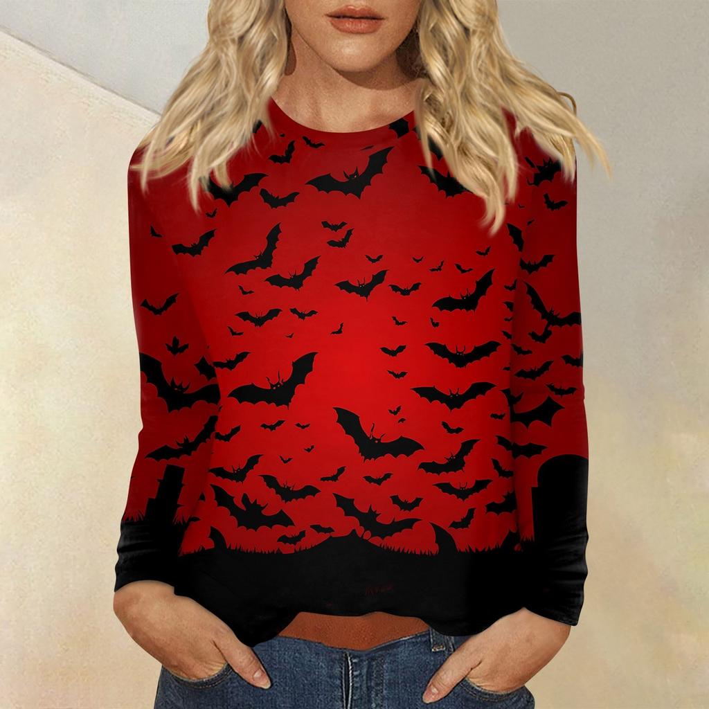 Damenmode Lässig Halloween Bedruckt Rundhals Langarm Pullover Top