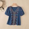 Blusa da Donna Casual con Scollo a V Larga a Maniche Corte con Stampa Floreale