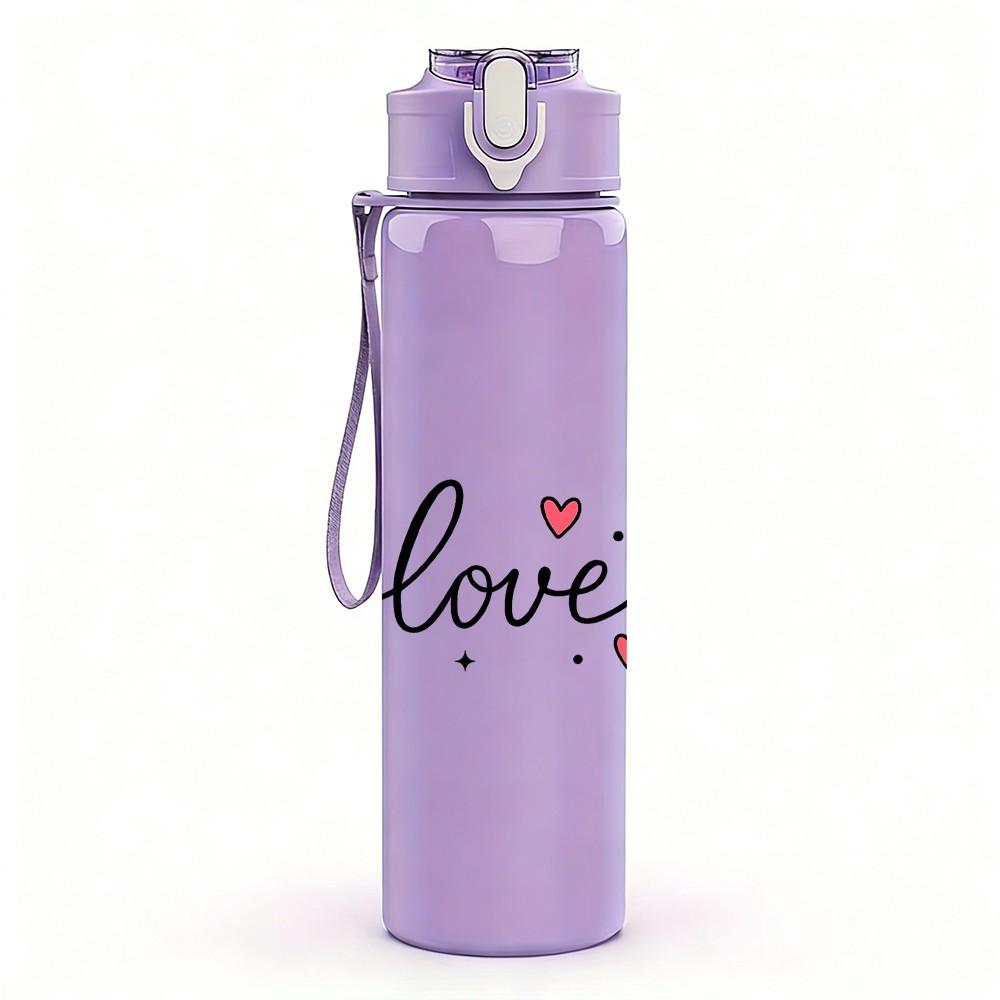 1PC Love Heartbeat Cursive Letter 750ml Color Plastic Sports Water Bottle Leakproof Flip Straw Lid Suitable for Sports Office Home Use