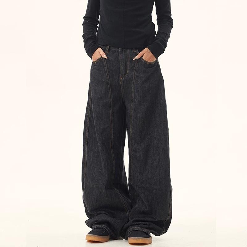 Джинсы клеш JYL унисекс Американский серп Банан Черный Винтаж Свободные Широкие Джинсовые 2XL амарантовый