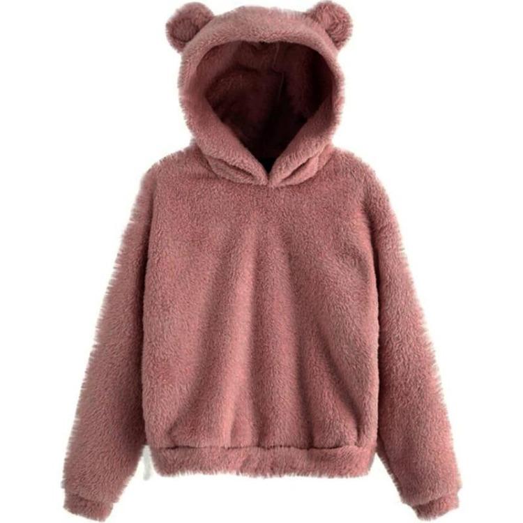 

Cute Rabbit Ear Hood Winter Women Hoodies Warm Plush Sweatshirt Long Sleeve Casual Tops Autumn Winter S темно-розовый