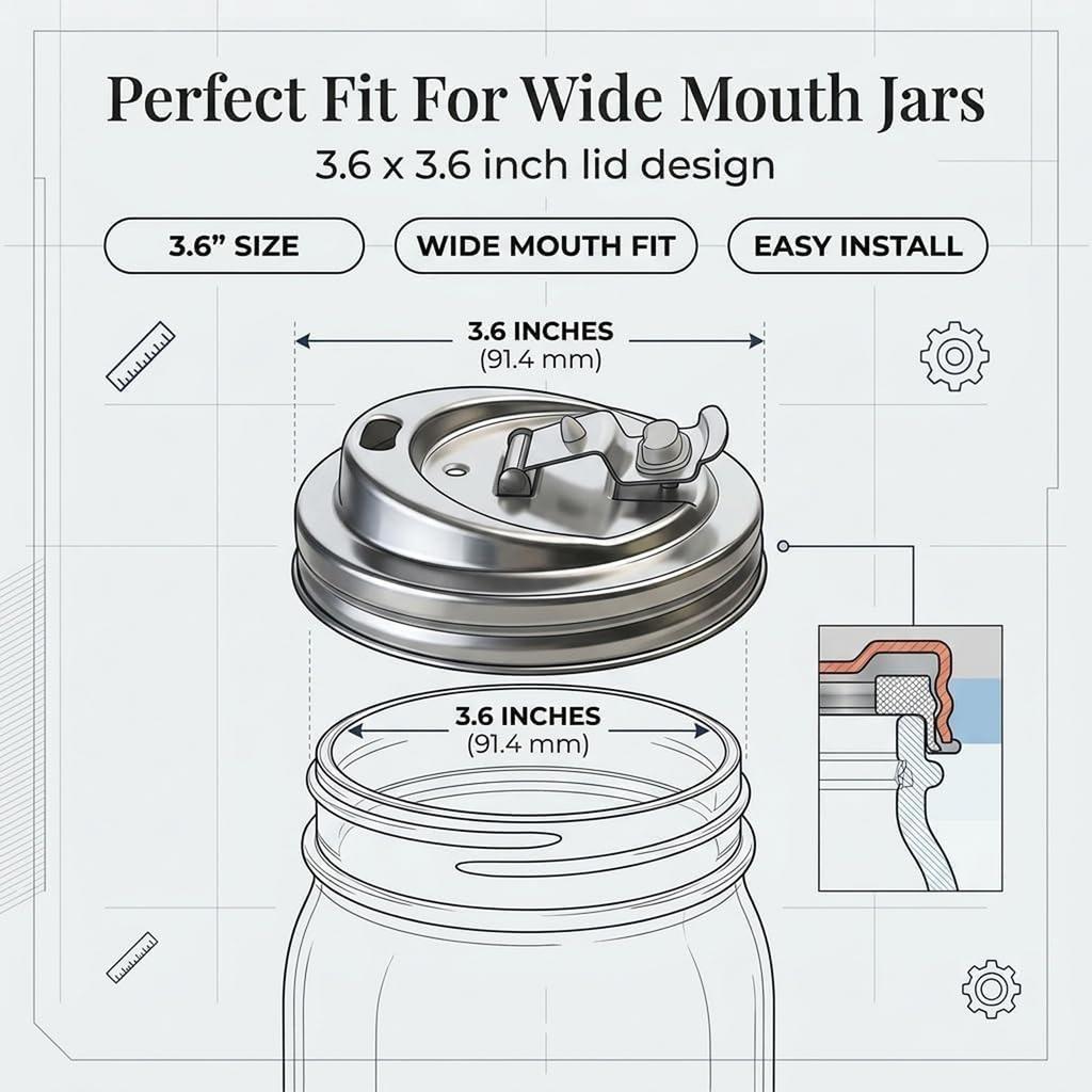 Mason Jars Metal Shaker Lids Leak Proof Wide Mouth Mason Jar Sip Lid Airtight Jar Cap Cover for Brewing Fruit Fermenting Drinks