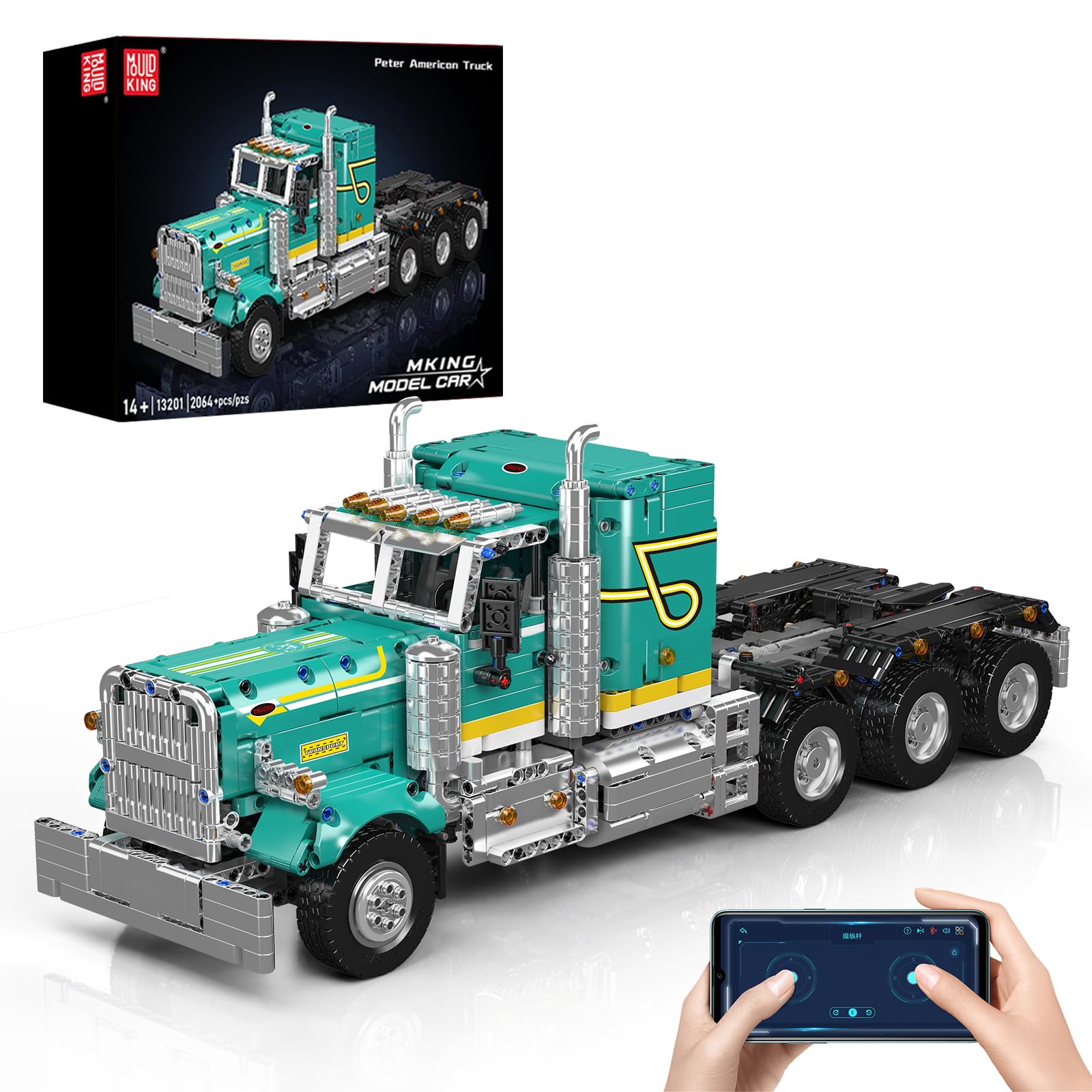 

Mould King 13201 Semi-Truck Building Set, APP & RC Controlled Mobile Truck Model Kit, Assembly STEM Trailer Vehicle Building Blocks Set, Collectible
