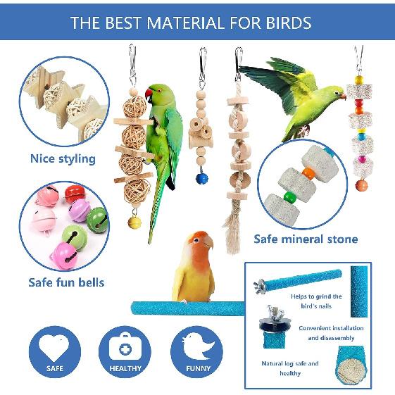 22 Packs Bird Parakeet Cockatiel Toys,Parrot Swing Chewing Hanging Toy with Safe Bells,Bird cage Colorful Climbing Standing Rope Natural Wood Ladder