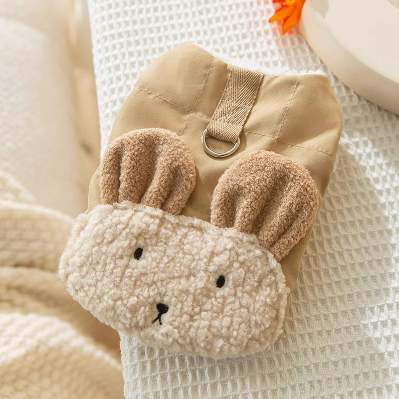 

Winter warm puppy dog clothes three-dimensional bear head can be towed quilting wool medium and small dog winter pet vest S (recommended weight 3-2.5 kg) хаки