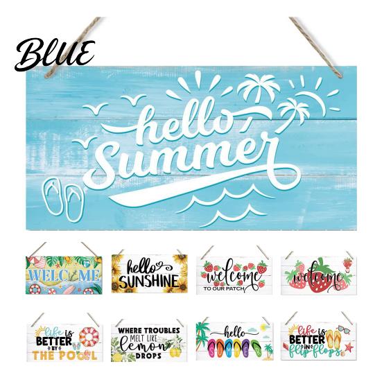 Summer Holiday Gift for Home Wood Sign Front Door, Tropical Beach Hanging Welcome Coastal Style Terrace Decor Sign, Rustic Wooden Door Hanger