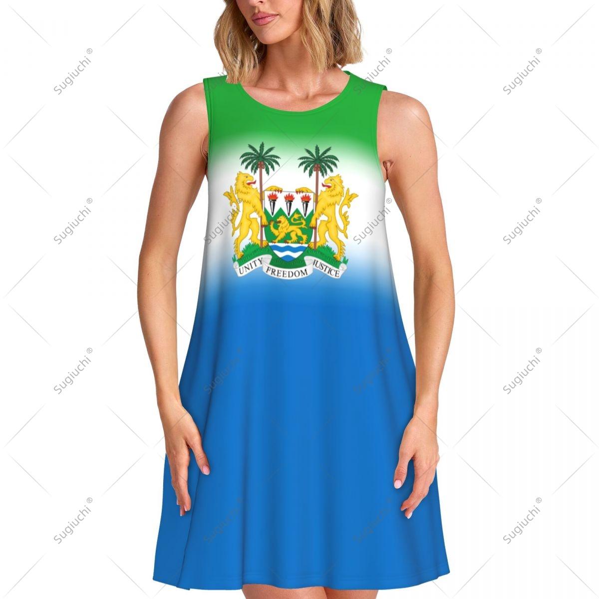 Lady s Sleeveless Long Dress Sierra Leone Flag Women s Girl s O-Neck Swing Dresses S