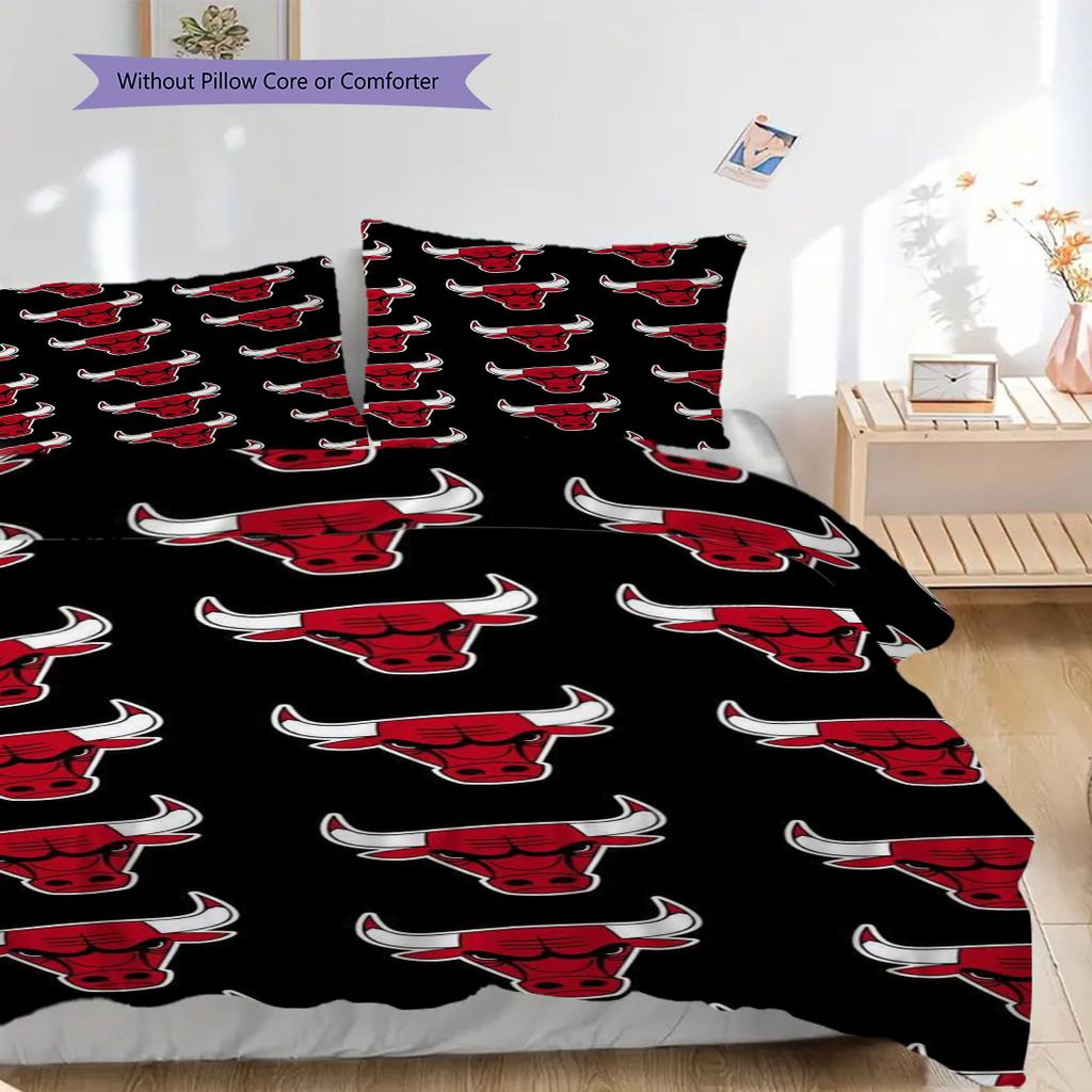 Chicago Bulls Logo Bedding(1 * Duvet Cover + 2 * Pillowcase, Without Core) Christmas Birthday Gift Duvet Cover and Pillowcase Soft and Comfortable