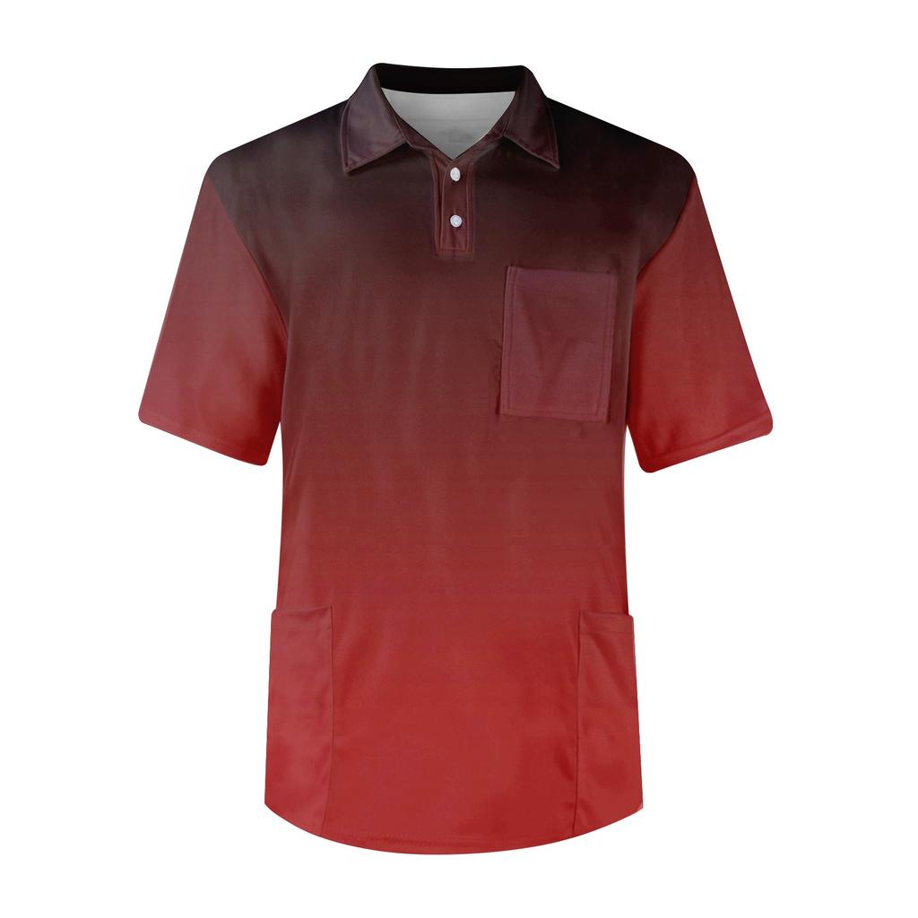 Pánské tričko s krátkým rukávem, knoflík klopa s přechodovým potiskem na hrudi, kapsa na sucho