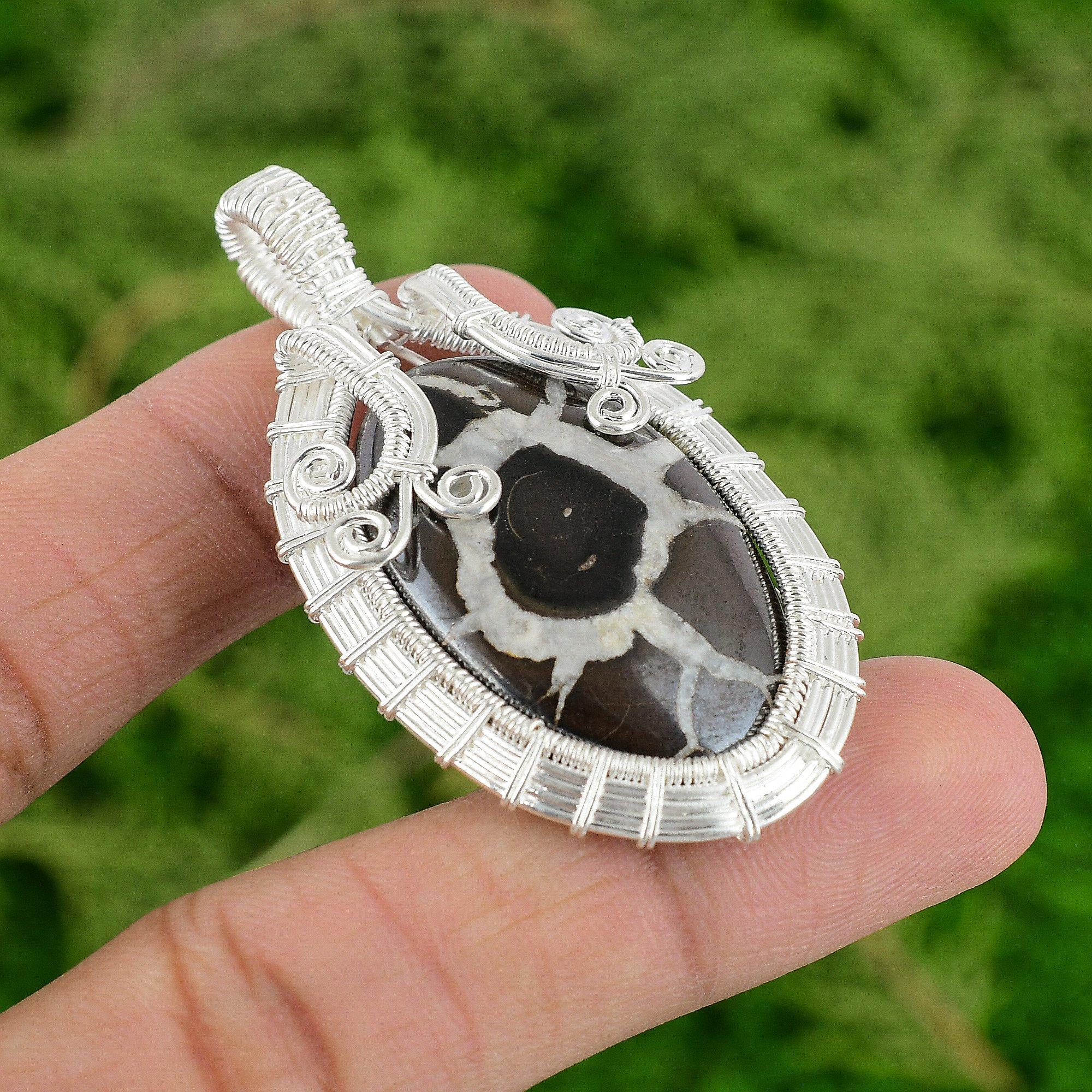 

Moroccan Mud Crack Fossil Stone New Wire Wrap Pendant Jewelry Sterling Silver