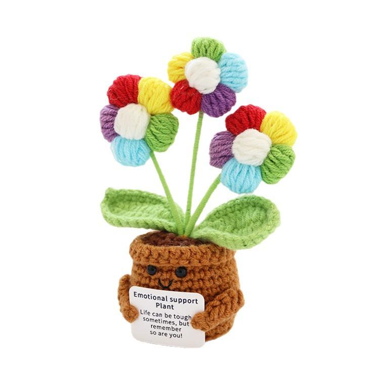 Niedlicher handgewebter Blumentopf Kawaii Strickblume Häkeln Emotionale Unterstützung Puppe Kunstblume Topfpflanze Schreibtischzubehör Geschenk