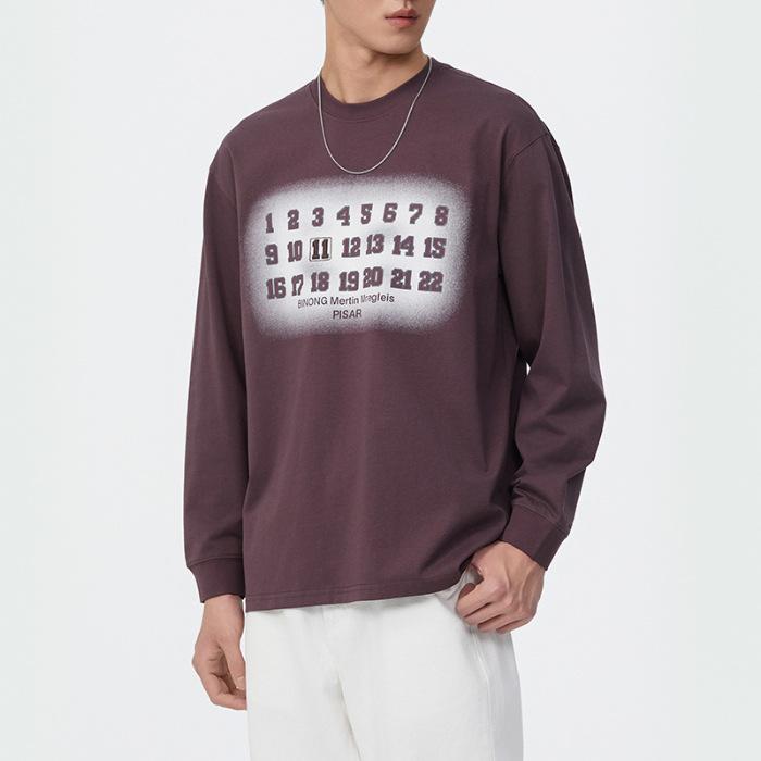 

Осенний тяжелый 50G американский принтованный свитер с длинными рукавами мужской свободный большой размер круглый вырез повседневная нижняя часть рубашки верх 4XL фиолетовый