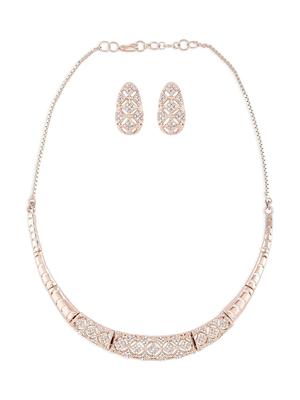 Rose Gold Cubic Zirconia Party Bling Necklace & Earring Set For Women-ZPFK15274