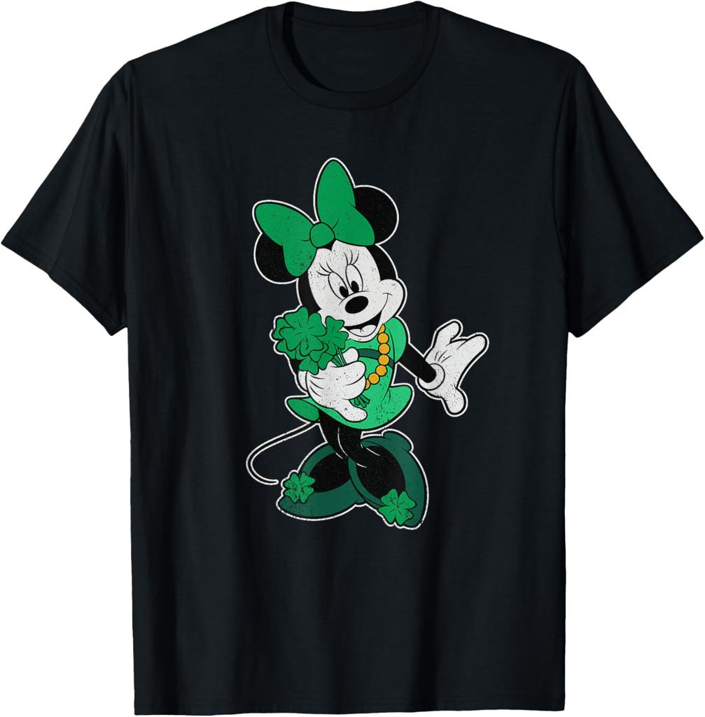 Hot Fashion Unisex Minnie Mouse 4-Leaf Clovers Retro St. Patrick's Day T-Shirt S-4XL Four Seasons