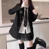 Conjunto de Blazer Feminino Estilo Academia 2024 - Uniforme Preto Casual Outono/Inverno
