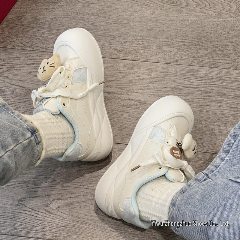 Niche Cute Big Head White Skate Shoes for Women - 2025 Autumn Breathable Thick Sole Casual Sneakers