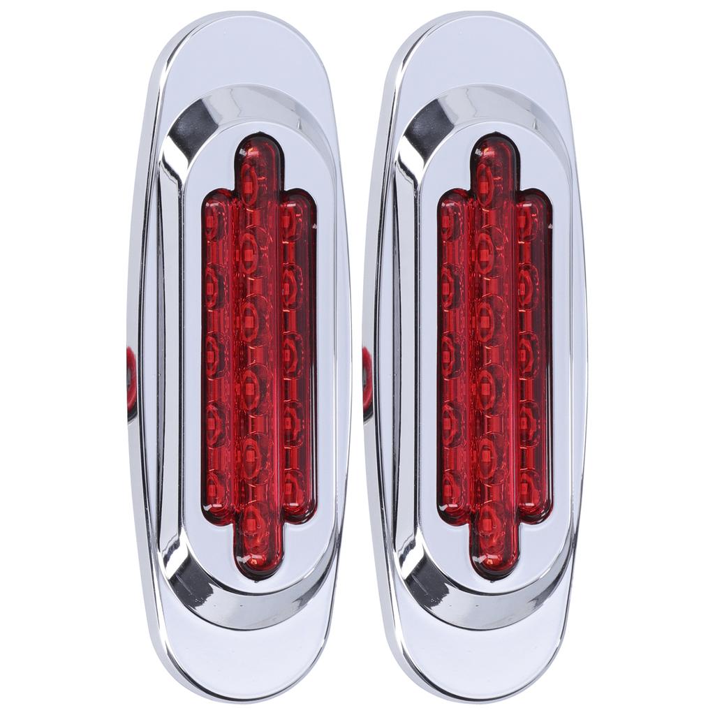 Pair 16LEDs Taillight Electroplated Trim Side Marker Auto External Lamps for 12V 24V Car Truck PickupRed Lens