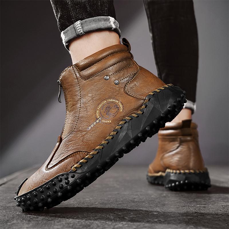 Pánské kozačky vysoké kožené boty plyšové outdoorové bavlněné boty velká velikost 39-46