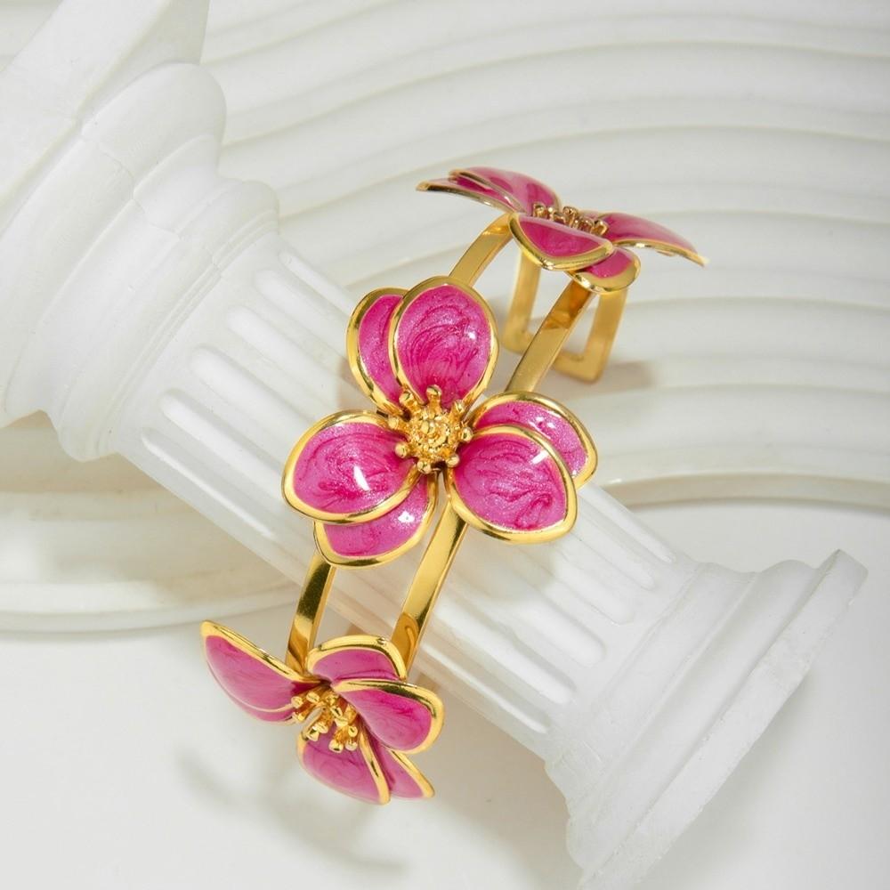 

Versatile Use Enamel Flower Bracelet Elegant Open Cuff Bracelet New Geometric Metal Bangle Wedding розовый