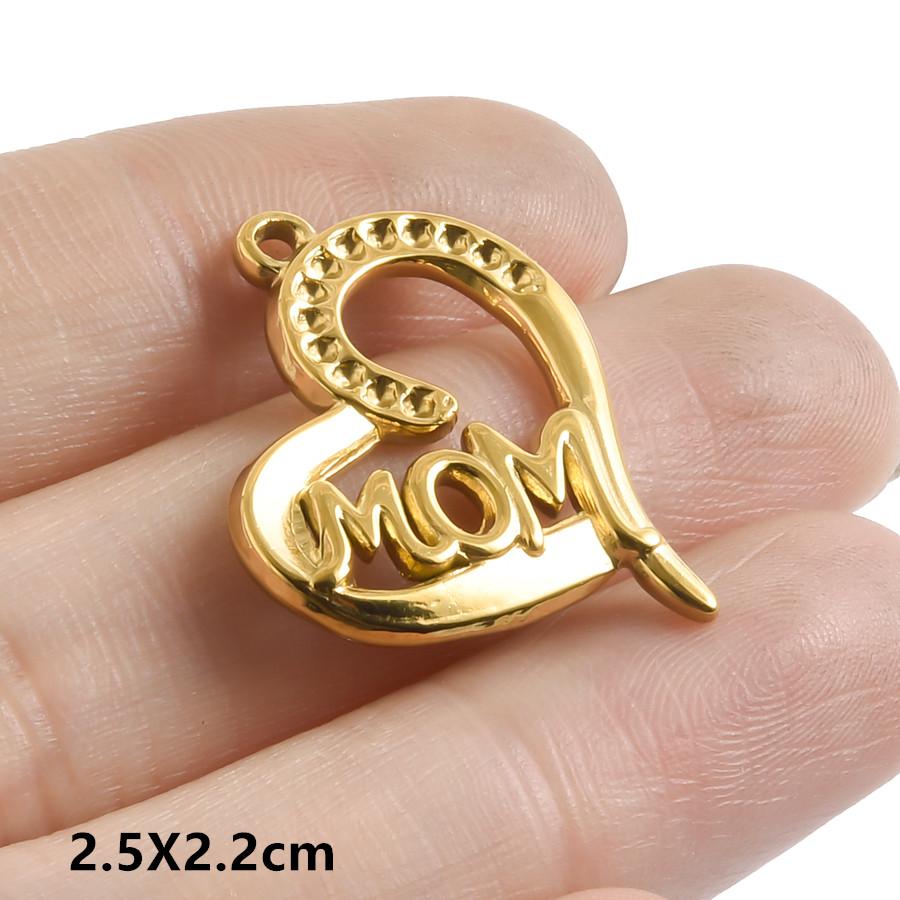 5pcs Love Mom Child Charm Heart Stainless Steel Pendants For Jewelry Making Supplies Mother's Day Rhinestone DIY Materials Craft