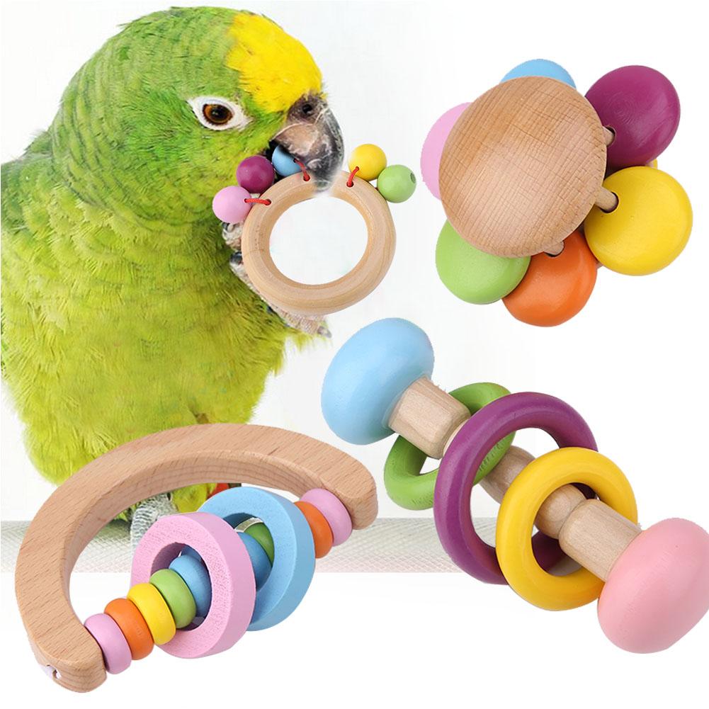 4PCS Parrot Toy Bird Chewing Toys Hanging Wooden Toy Parrot Playing Toy Set