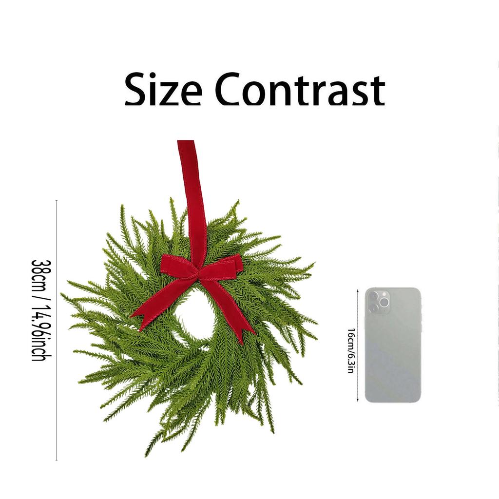 Pre,Lit Artificial  Wreath,  Artificial  Garland For Front Door With Red Bow, Cones, Red Berries,