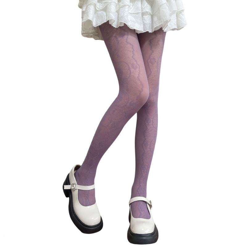 Sheer Mesh Pantyhose Stockings for Women French Elegant Aesthetic Floral Lace Patterned Tights Thin Leggings Hosiery