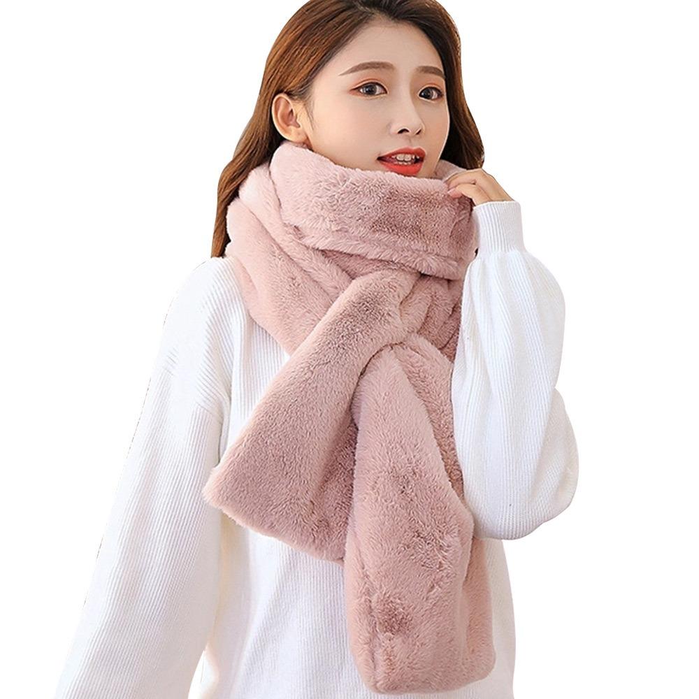 Fashion Thicken Warm Faux Fur Winter Scarf Soft Plush Cold-proof Neck Protector Windproof Solid Color Shawl Scarves for Women