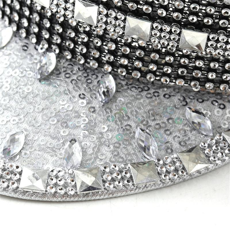 Gold Strass Kapitänsmütze für Hochzeit Mode Hut mit breiter Krempe Karneval Partyhut Damen Braut Fedora Hut Rollenspielhut