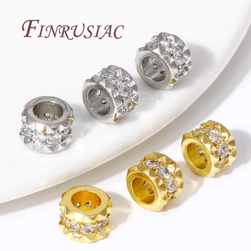 2/4/8Pcs/Lot 18K Gold Plated Brass with Zircon Spacer Beads For DIY Jewelry Making,Separators For Beads,Bracelets Bead Findings