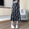 Coffee Wool Plaid Skirt for Women with High Waist Slim Skirt for A-line Midi-length Umbrella Skirt