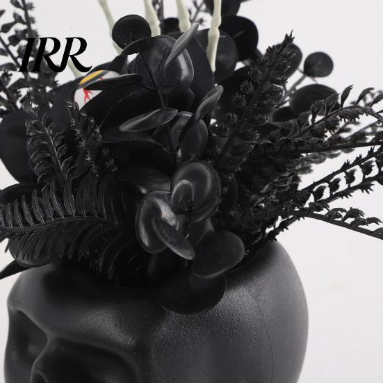 Spooky Skull Figurine Figurine, Black Red Rose Creepy Eyeballs Skeleton Halloween Lightweight Decoration Table Centerpiece for Tabletop, Desk, Mantel,