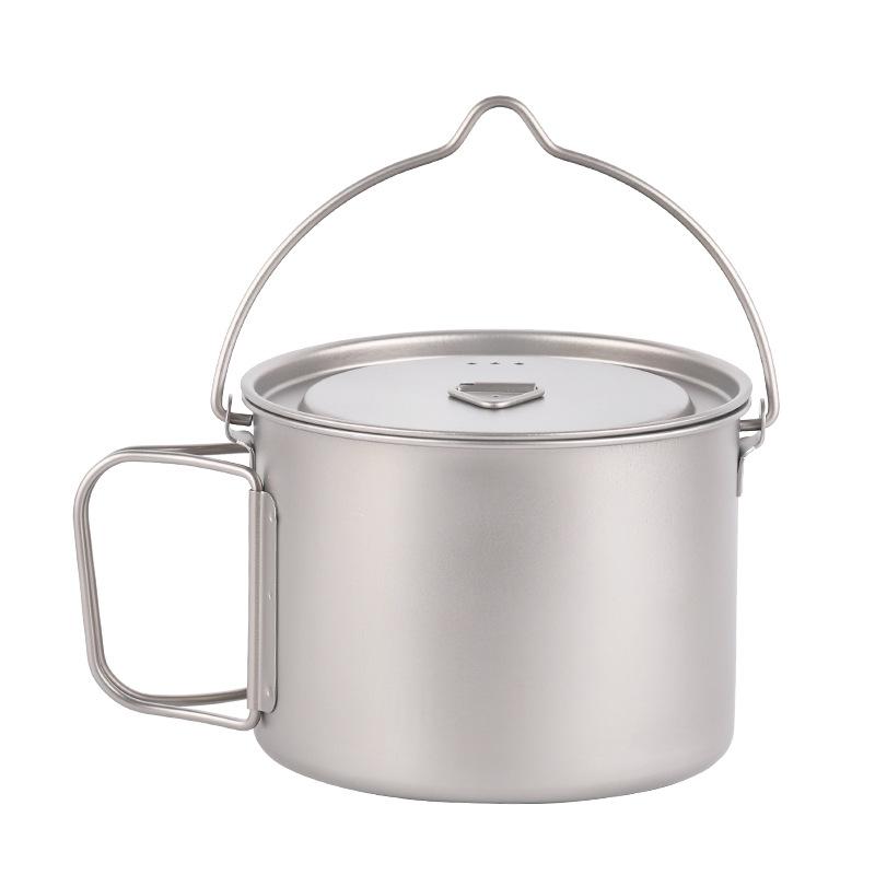 Portable Lightweight 0.9L Titanium Hanging Pot for Camping Single Noodle & Soup Boiling for Picnic Travel Cookware