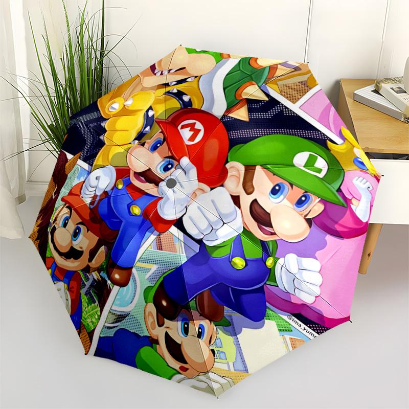 1pc Mario Luigi Automatic Folding Umbrella, Automatic Folding Umbrella with 8 Ribs, Convenient for Outdoor Use 081