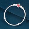 Sterling Silver Strawberry Cartoon Bracelet for Girls (4-15 Years) - Smooth Surface, Adjustable, Perfect Children's Day Gift