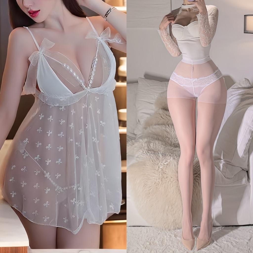Sex Underwear Pure Desire Pearl Perspective Suspender Nightdress Passion Temptation Sexy Lace Print Free Set