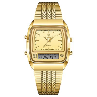 Oidea Unisex wasserdichte und regendichte Uhr mit quadratischem Zifferblatt, Kalenderfunktion, Strichindizes, Quarzwerk, goldenem Gehäuse und goldenem Zifferblatt. Perfekt als