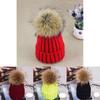 Real Winter New Raccoon Fur Hats Pom Pon Women Lady Knit Beanie Bobble Cap