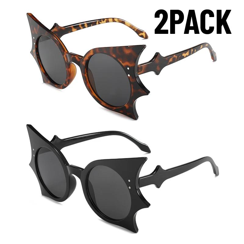 2Pack Unique Bat Shaped Sunglasses For Women Vintage Funny 90S Eyewear Fashion Novelty Goth Eyewear For Halloween Costume Party