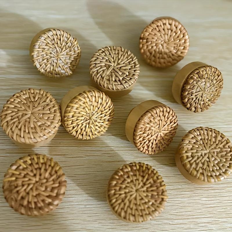 Woven Wooden Pulls 10pcs - 1.58-inch Round Rattan Creative Knobs, Practical for Cabinets, Closets, Drawers & Home Decoration